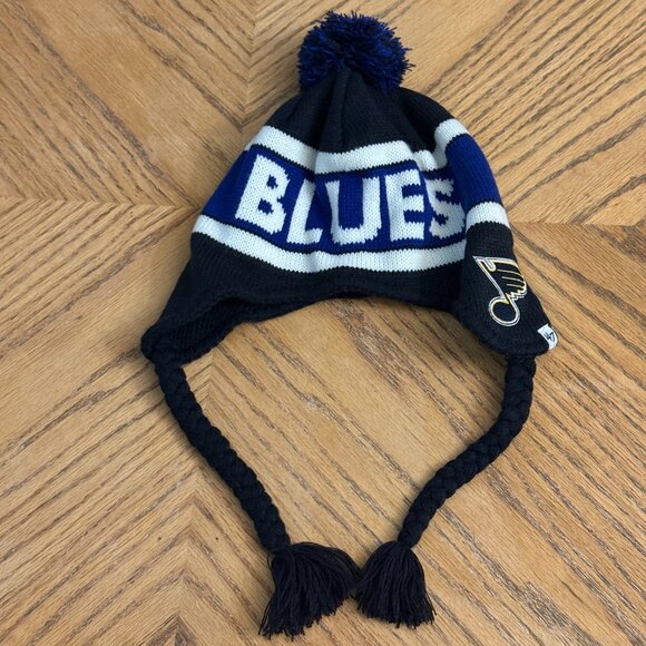 St. Louis Blues NHL Adult Knit Beanie Pom Pom Long Cords Earflap Headwear - Picture 1 of 8